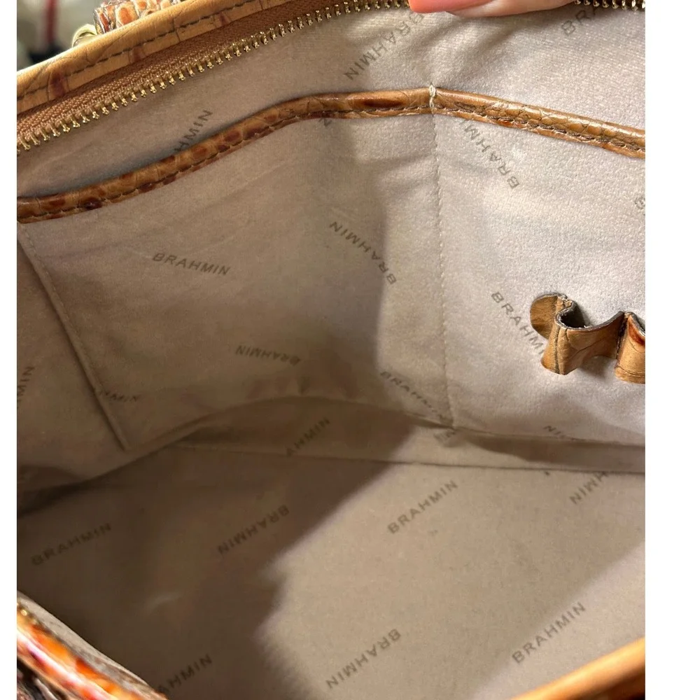 Brahmin Mini Asher Satchel Bag Pecan Melbourne Croc‎ Embossed Leather Crossbody